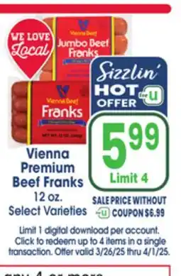 Jewel-Osco Vienna Premium Beef Franks offer