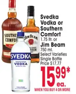 Jewel-Osco Svedka Vodka or Southern Comfort 1.75 ltr. or Jim Beam 750 ml offer