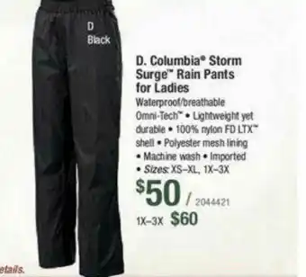 Bass Pro D. Columbia Storm Surge Rain Pants For Ladies offer