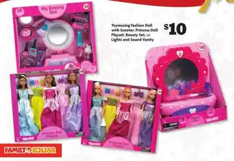 Family Dollar Toymazing Fashion Doll With Scooter, Princess Doll Playset, Beauty Set, Lights And Sound Vanity offer