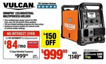 Harbor Freight Tools Vulcan Omnipro 220 Industrial Multiprocess Welder offer