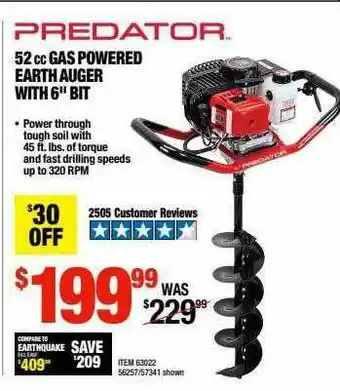 Harbor Freight Tools Predador 52 Cc Gas Powerd Earth Auger With 6 offer