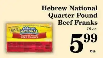 Harvest Foods Hebrew National Quarter Pound Beef Franks offer
