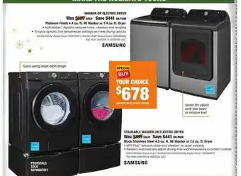 The Home Depot Samsung Washer Or Electric Dryer Or Stackable Washer offer