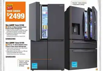 The Home Depot 29 Cu. Ft. Black Stainless Steel French 4-door Refrigerator Or 27.8 Cu. Ft. Smart Refrigerator Samsung offer