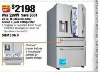 The Home Depot 28 Cu. Ft. Stainless Steel French 4-door Refrigerator Samsung offer