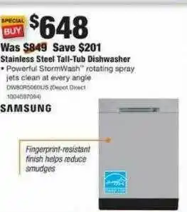 The Home Depot Stainless Steel Tall-tub Dishwasher Samsung offer