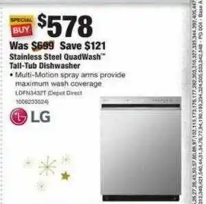 The Home Depot Stainless Steel Quadwash Tall-tub Dishwasher Lg offer