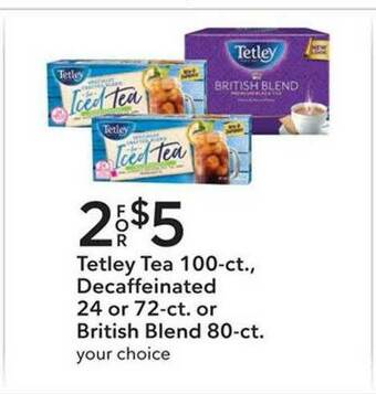 Publix Tetley Tea 100-ct Decaffeinated 24 Or 72-ct. Or British Blend 80-ct offer