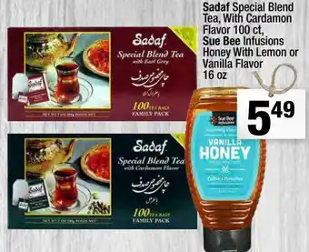 Super King Markets Sadaf Special Blend Tea With Cardamon Flavor 100 Ct Sue Bee Infusions Honey With Lemon Or Vanilla Flavor offer