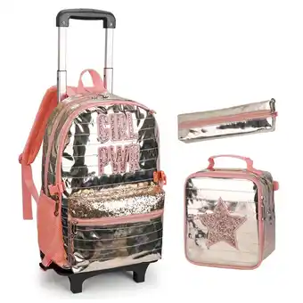 Walmart lvyH Rolling Backpack 3PCS Set with Pencil Case and Lunch Bag,16'' Sequin Rolling School Bag offer