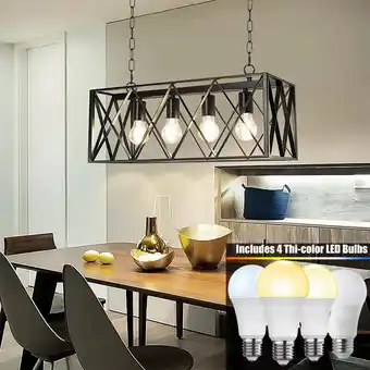 Walmart SUSUZI 4-Light Industrial Pendant Light Fixture LED Black Metal Pendant with Bulbs offer
