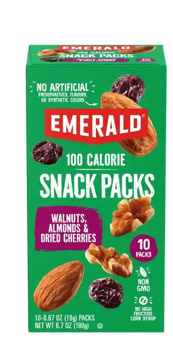 Walmart Emerald Nuts, Walnuts & Almonds with Dried Cherries, 100 Calorie Packs, 10 Ct, 6.7 oz offer