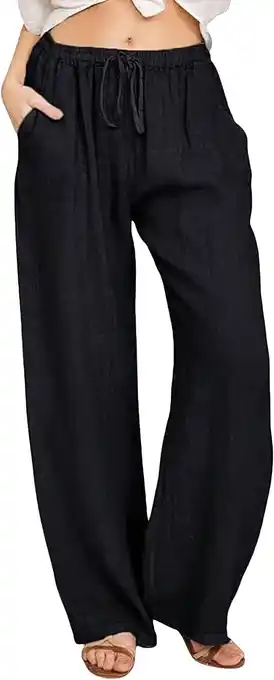 Walmart SOMER Pants for Women Flowy Casual Drawstring Waist Wide Leg Loose Cotton Palazzo Pants with Pocket offer