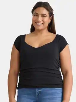 Walmart Madden NYC Women’s Plus Ruched Top with Short Cap Sleeves, Sizes 1X-4X offer