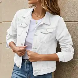 Walmart Yinguo Women's Basic Solid Color Button Down Denim Cotton Jacket With Pockets Denim Jacket Coat offer
