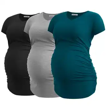Walmart Smallshow Women's V Neck Maternity Tops Clothes Short Sleeve Pregnancy T Shirts 3-Pack offer