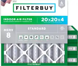 Walmart Filterbuy 20x20x4 MERV 8 Pleated HVAC AC Furnace Air Filters (4-Pack) offer
