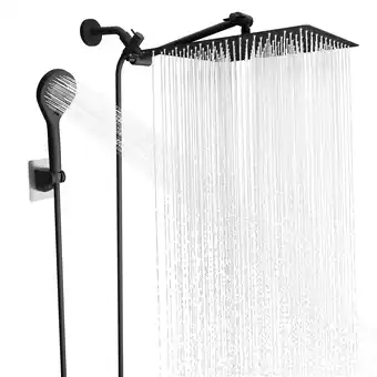 Walmart IUSU 12 inch Rain Shower Head, 5-Setting High Pressure Shower Head with Handheld and Hose Black offer