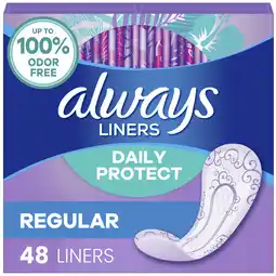 Walmart Always Daily Protect Panty Liners, Regular Length, Unscented, 48 Count offer