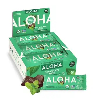 Walmart ALOHA Plant Based Protein Bars, Chocolate Mint, 14g Protein (Pack of 12) offer