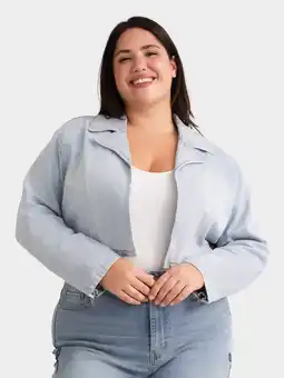 Walmart Madden NYC Women’s Cropped Denim Moto Jacket, Sizes XXS-XXL offer