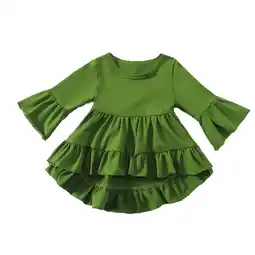 Walmart Kovlvoll Toddler Baby Girls Fashion Cute Solid Color Ruffles Long Sleeves Crew Neck Top Bottom Shirt offer