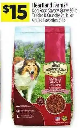 Dollar General Heartland Farms Dog Food Savory Gravy Tender & Crunchy Or Grilled Favorites offer