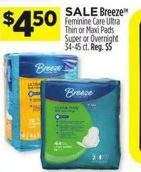 Dollar General Breeze Feminine Care Ultra Thin Or Maxi Pads Super Or Overnight offer
