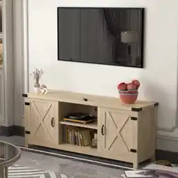 Walmart Furmax Barn Door TV Stand Media Console Center Industrial Style for TVs up to 65, Grey Wash offer