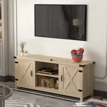 Walmart Furmax Barn Door TV Stand Media Console Center Industrial Style for TVs up to 65, Grey Wash offer