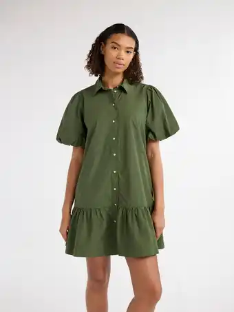 Walmart Free Assembly Women’s and Women's Plus Cotton Ruffle Mini Dress with Puff Sleeves, Sizes XS-4X offer