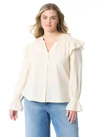 Walmart Jessica Simpson Women's and Women's Plus Arista Ruffle Long Sleeve Shirt, Sizes XS-5X offer