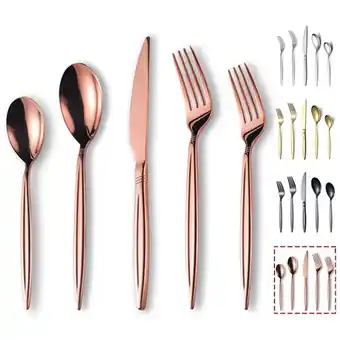Walmart ReaNea Rose Gold Silverware Set 20 Pieces, Flatware Set, Cutlery Set Service For 4 offer
