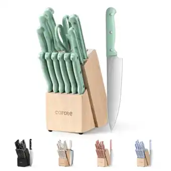 Walmart Carote 14 Pieces Knife Set with Wooden Block Stainless Steel Knives, Forged, Green offer