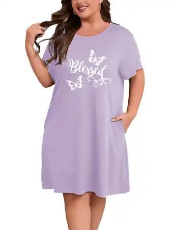 Walmart FEREMO Plus Size Nightgowns for Women Short Sleeve Sleepshirt Knee Length Sleepwear with Pockets offer