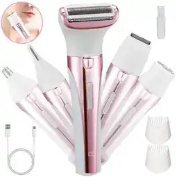 Walmart TURKIO 5-in-1 Rechargeable Cordless Electric Razor for Women with Face, Bikini and Body, Pink offer