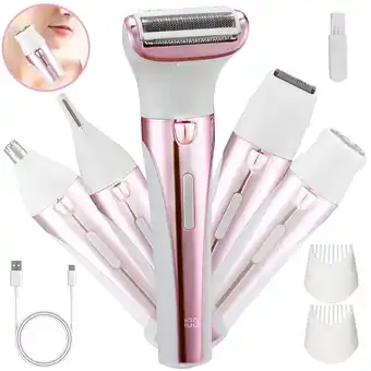 Walmart TURKIO 5-in-1 Rechargeable Cordless Electric Razor for Women with Face, Bikini and Body, Pink offer