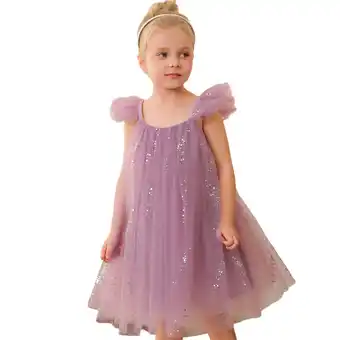 Walmart Sundresses for Girls Mesh Stylish Little Pleated Knee-Length Square Collar Clothes for 5-6 Years offer