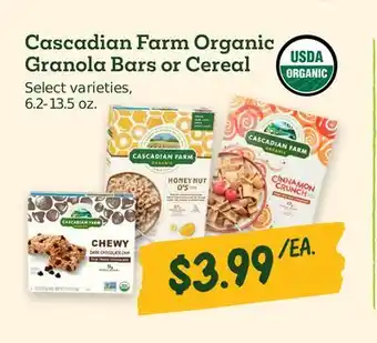 Sprouts Farmers Market Cascadian Farm Organic Granola Bars or Cereal offer