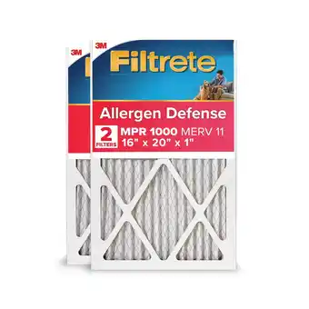 Walmart Filtrete 16x20x1 HVAC Furnace Air Filter, MPR 1000 MERV 11, Allergen Defense, 2 Pack offer
