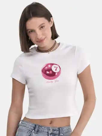 Walmart No Boundaries Ribbed Cotton Graphic Baby Tee, Women's and Women’s Plus offer