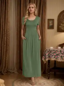 Walmart Aiyino Women's Maxi Dresses Short Sleeve Casual Long Dresses Loose with Pockets offer