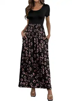 Walmart Aiyino Women's Maxi Dresses Short Sleeve Casual Long Dresses Loose with Pockets offer