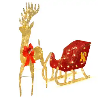Walmart Ktaxon 3D Lighted Christmas 4ft Reindeer & Sleigh Set Outdoor Yard Decoration LED Lights - Gold offer