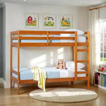 Walmart Walker Edison Modern Solid Wood Twin Over Twin Bunk Bed, Caramel offer