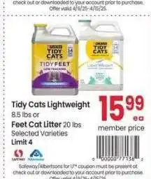 Albertsons Tidy Cats Lightweight 8.5 lbs or Feet Cat Litter 20 lbs - Selected Varieties offer