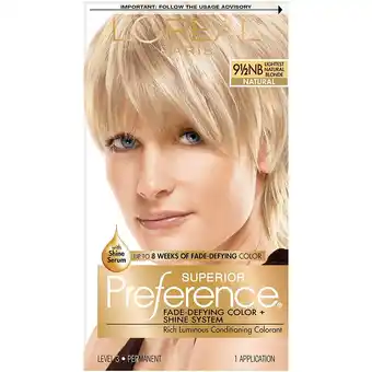 Walmart L'Oreal Paris Superior Preference Permanent Hair Color, Fade-Defying, 9.5NB Lightest Natural Blonde offer