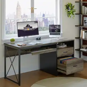 Walmart Bestier 55 inch Computer Desk with Drawers & Keyboard Tray & File Cabinet Home Office Desk in Grey offer