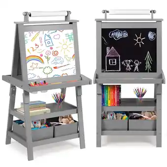 Walmart LINLUX 3 in 1 Art Easel for Kid, Whiteboard for Kid with Stand, Magnetic Chalkboard Pizarra, Grey offer